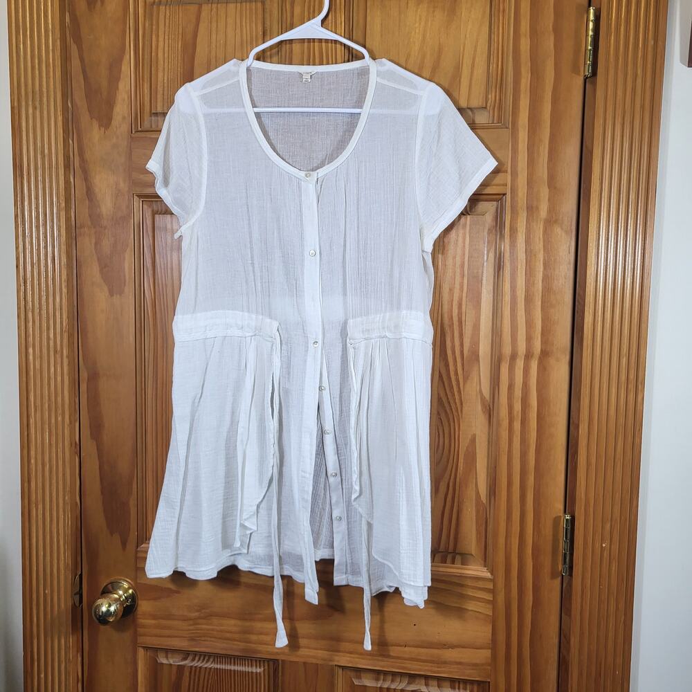 J Crew white button-down tunic mesh lightweight beach coverup size MED